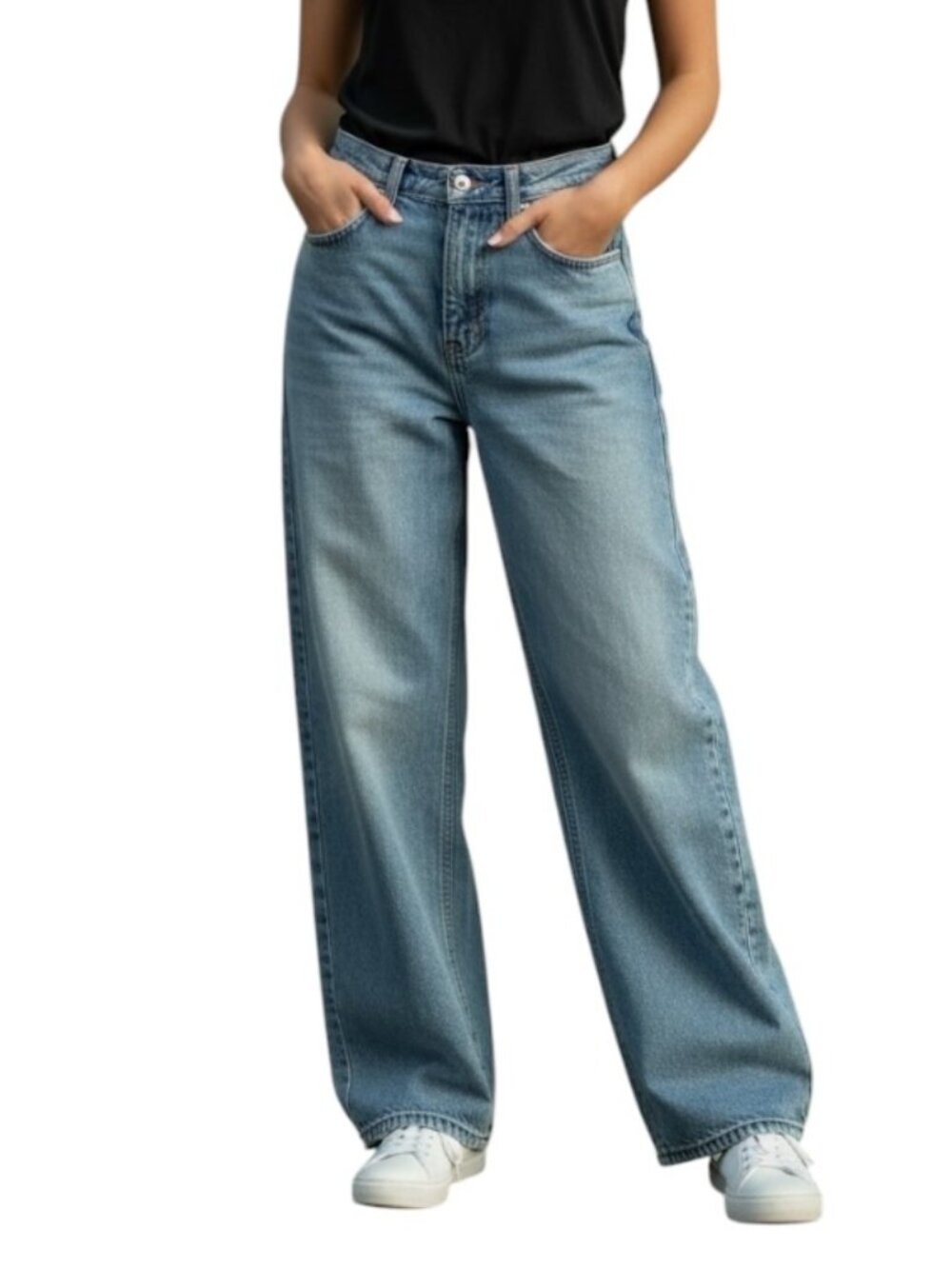 UNIQLO U Women’s Wide Leg Jeans Size 24 High Rise Blue Denim Straight Casual